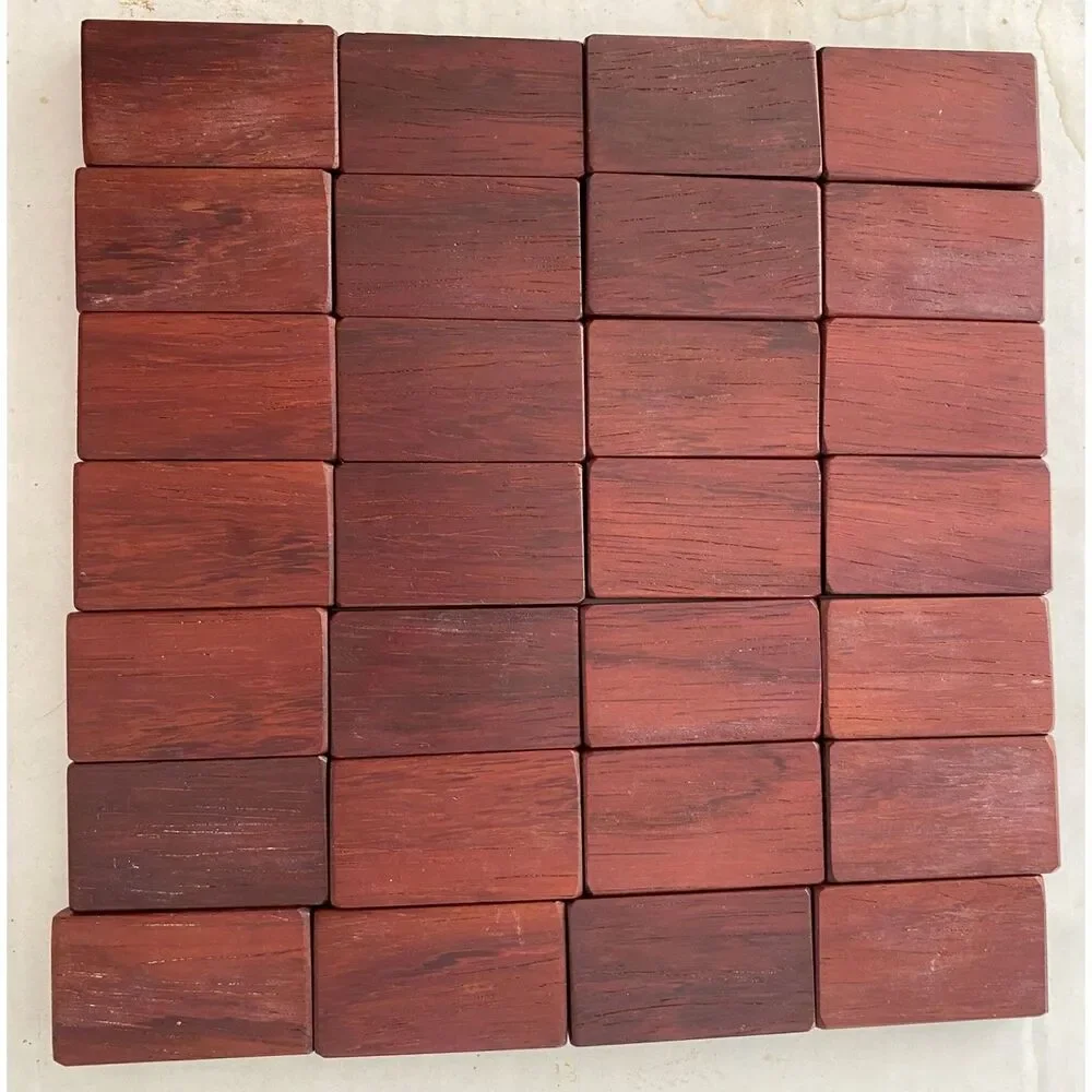 Vintage Wooden Dominoes Set Double 6 Handcrafted Red Wood 28 Tiles Velvet Bag
